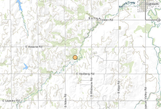 <b>The 4:54 a.m. Sunday, 2.6 magnitude quake. </b>Maps courtesy Kansas Geological Survey