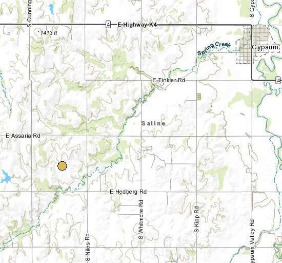 <b>The 12:56 a.m. Monday, 2.1 magnitude quake. </b>Map courtesy Kansas Geological Survey