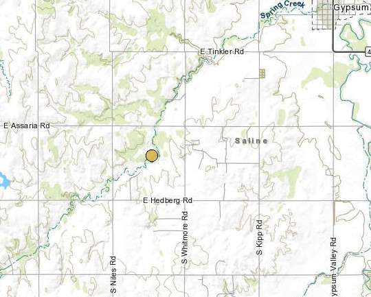 <b>The 1:59 a.m. Monday, 2.8 magnitude quake.</b>&nbsp;Map courtesy Kansas Geological Survey

