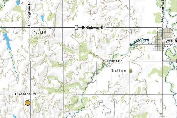 <b>The 8:02 a.m. Monday, 2.0 magnitude quake.</b>&nbsp;Map courtesy Kansas Geological Survey

