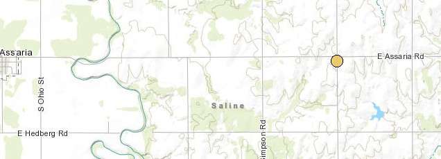 <b>The 9:50 a.m. Monday, 2.0 magnitude quake.</b> Map courtesy Kansas Geological Survey