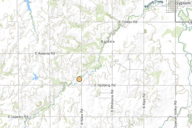 <b>The 2:34 a.m. Tuesday, 2.3 magnitude quake.</b> Maps courtesy Kansas Geological Survey