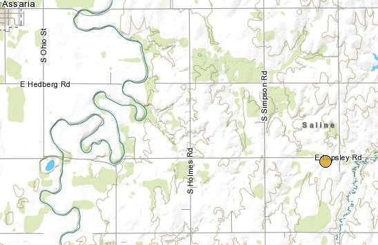 <b>The 7:53 a.m. Wednesday, 2.0 magnitude quake. </b>Map courtesy Kansas Geological Survey