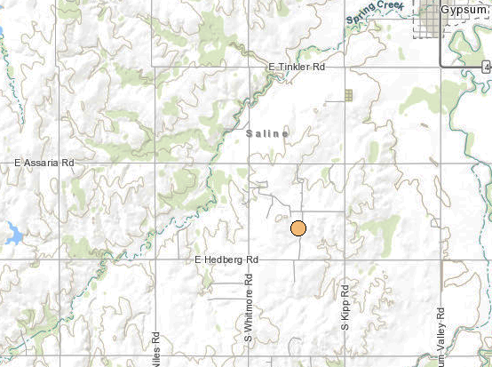 <b>The 10 p.m. Thursday, 2.7 magnitude quake. </b>Map courtesy Kansas Geological Survey