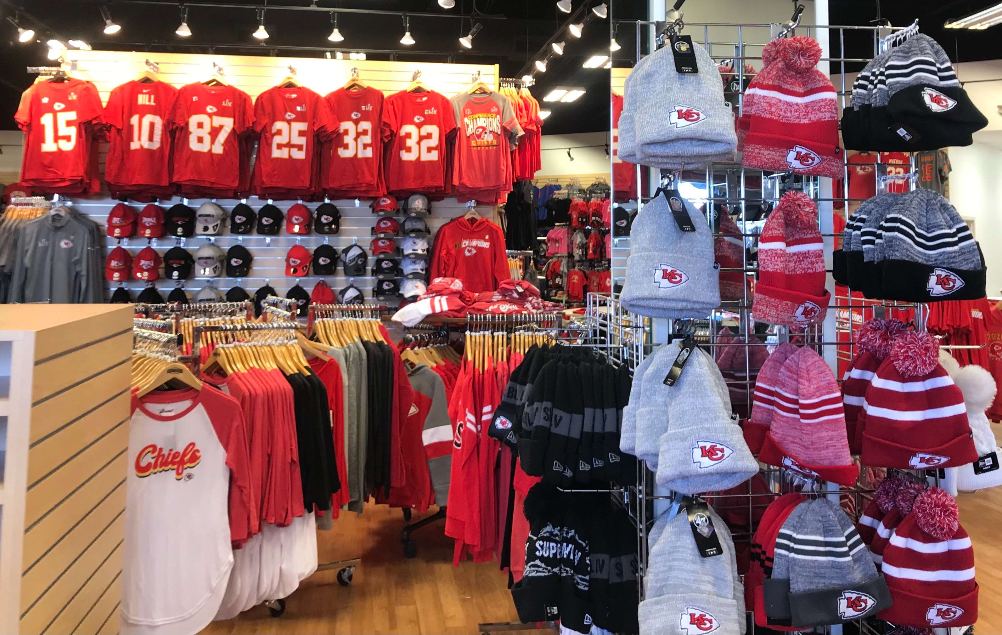 Super Bowl jerseys and hats have been among the most popular items at Rally House in St. Joseph./ Photo by Tommy Rezac.