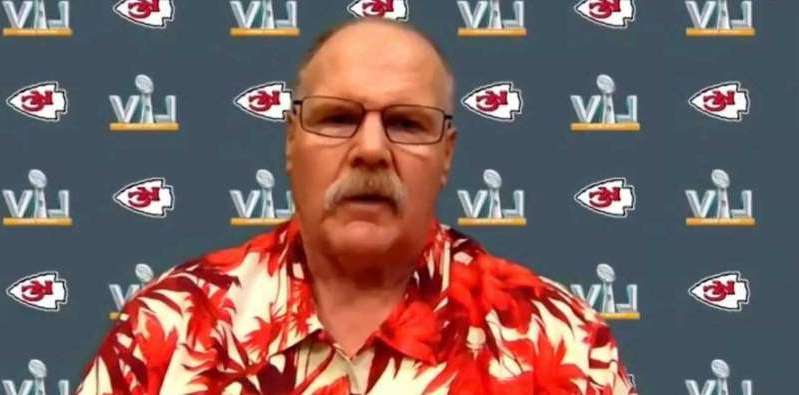 Chiefs head coach Andy Reid, dressed in Florida garb, speaks to the media via Zoom in the days leading up to Super Bowl 55.
