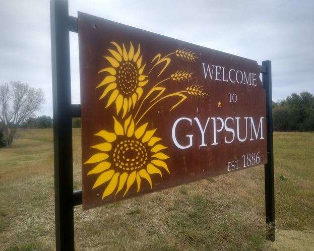 <b>The Welcome to Gypsum sign. </b>Photo courtesy KSRE