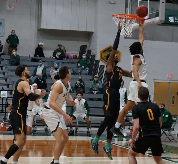 Northwest Missouri State's Diego Bernard puts in a layup in the Bearcats' 70-64 win over Missouri Western on Saturday. Photo by Whitnee Ice.