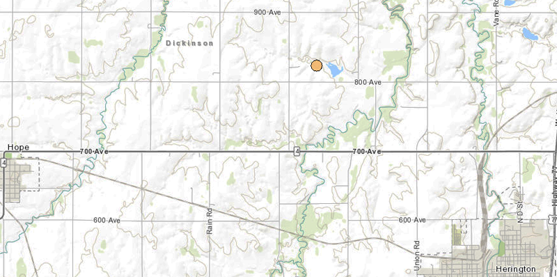 <b>This 2.3 magnitude quake struck early Tuesday morning. </b>Map courtesy KGS