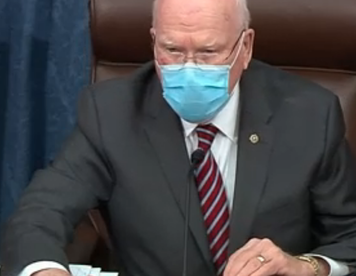 The Senate impeachment trial of former President Trump began with arguments and a vote on the constitutionality of the trial. Opening arguments from the House impeachment managers and the former president’s defense team are expected to follow. Senator Patrick Leahy is presiding over the trial-image courtesy CSPAN