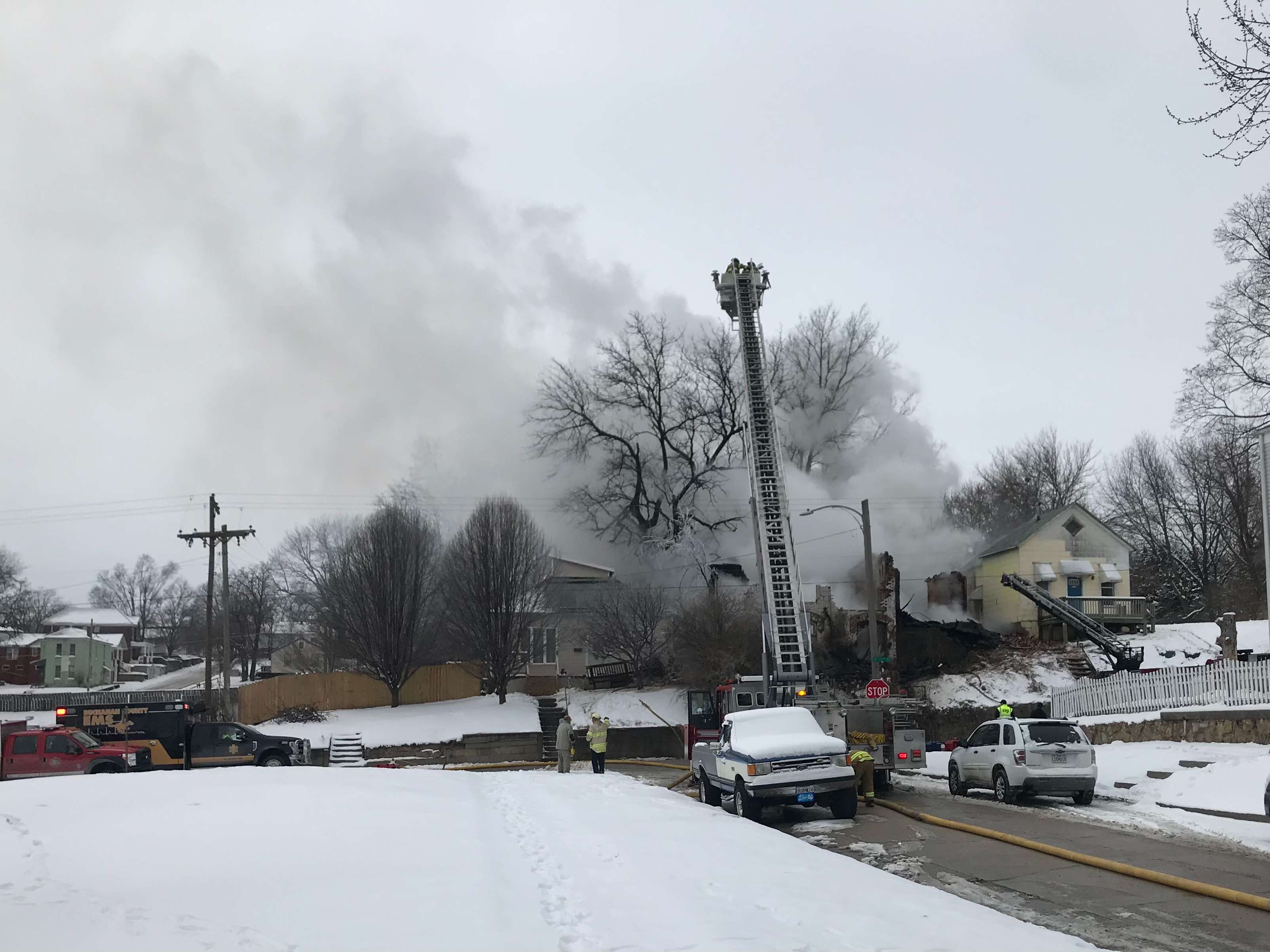 St. Joseph Fire crews battle a house fire at 17th and Colhoun on Tuesday afternoon. Photo by Tommy Rezac.