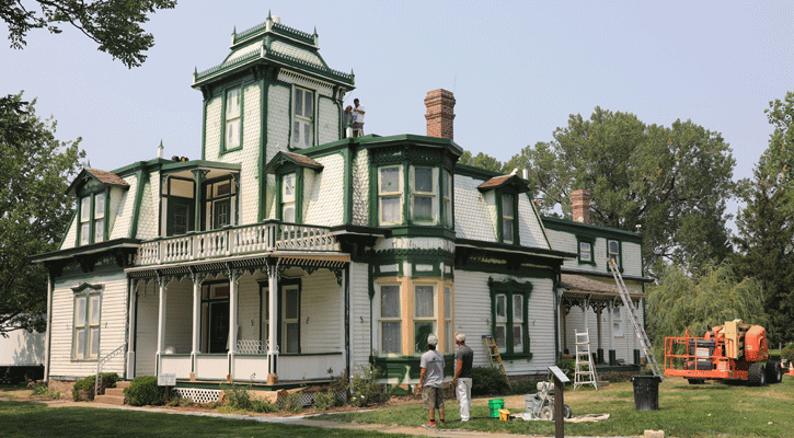 Restorations were made to the outside of the Cody mansion’s Cupola roof and decorative wooden features on the windows, siding, and porches, along with a fresh coat of paint. (Julie Geiser/NGPC)