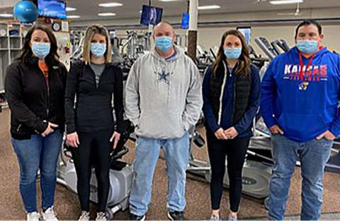 <i><b>Impact Sports &amp; Fitness 2021 Weight Loss Challenge winners, pictured from left: first&nbsp;place,&nbsp;</b></i><i><b>Andrea Taylor; Alecia Sare, trainer; second place, David Elliott; Laurol Overlease, trainer; and third place, Jesse Cornell.</b> Photo courtesy&nbsp;</i><i>Impact Sports &amp; Fitness</i>