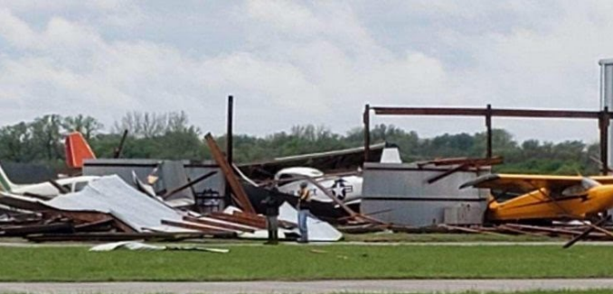 <b>Damage at Abilene Municipal Airport.</b> Photo courtesy NWS-Topeka