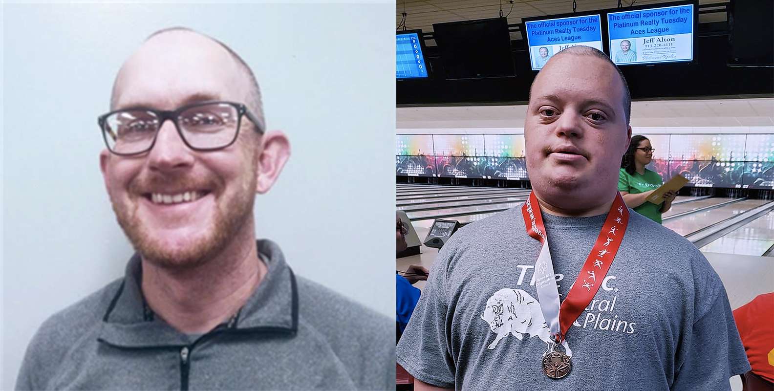 Brent Kaiser, Special Olympics USA 2022 coach, and&nbsp;Tyler Powers,&nbsp;Special Olympics USA 2022 athlete in bowling.