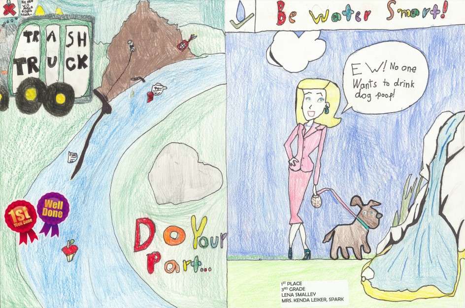 Winning water poster in 2020 by Hays 3rd grader Lena Smalley. (Image courtesy KSU Watersheds)