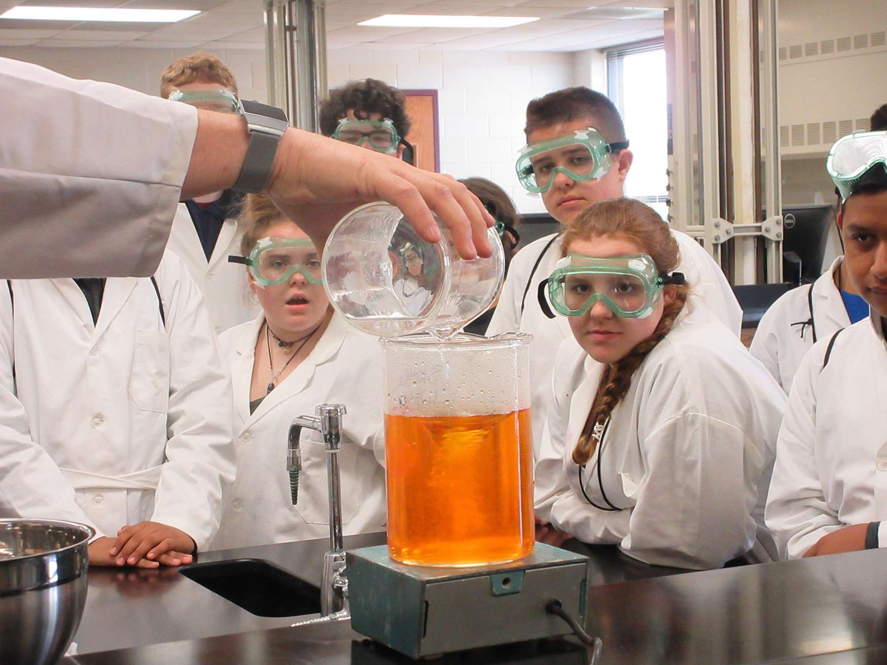 Kansas Academy of Math and Science camp participants observe science experiments at the 2019 summer camp. FHSU University Relations