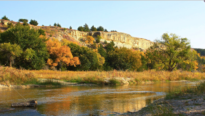 Four miles of the Saline River winds through the C2T Ranch property.&nbsp;The middle of the ranch is bordered by 150-foot limestone cliffs. Courtesy photo