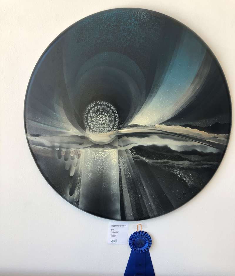 <b>Craig Boyers' “Palingenesis of Pulsars and Planets Part 1,” the winner in the 2021 professional painting category. </b>Photo courtesy Salina Presbyterian Manor