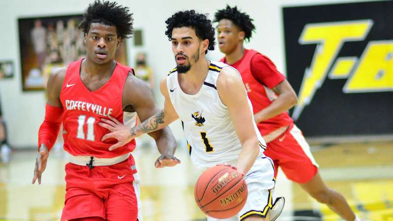 <b>A Zavien Smith three in the final seconds of regulation would send the game to overtime for Cloud County. </b>Photo by Jessica LeDuc courtesy <a href="http://cloudtbirds.com">cloudtbirds.com</a>