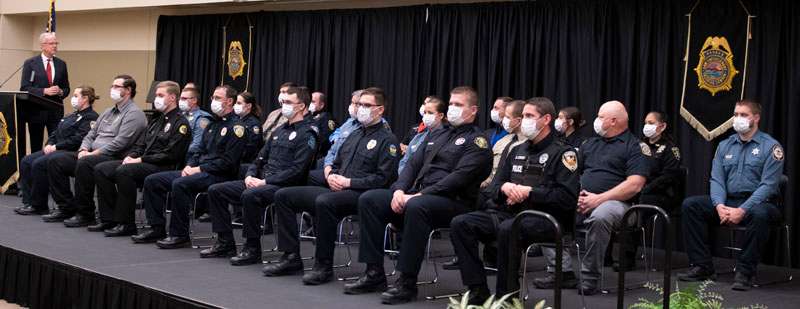 <b>U.S. Senator Jerry Moran speaks to the 275th Basic Training Class during the class' graduation ceremony Friday afternoon.</b> Photo courtesy KLETC