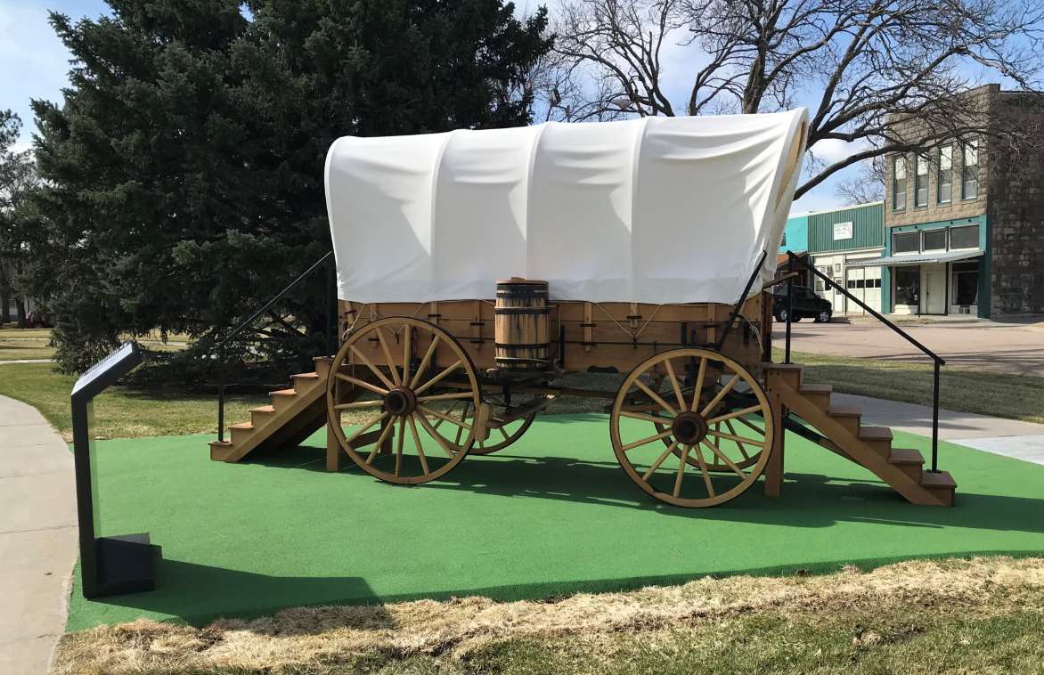 A new covered wagon on the Hansen Museum grounds commemorates the Hansen family's visit to Colorado when Dane G. Hansen was a little boy. Courtesy photo