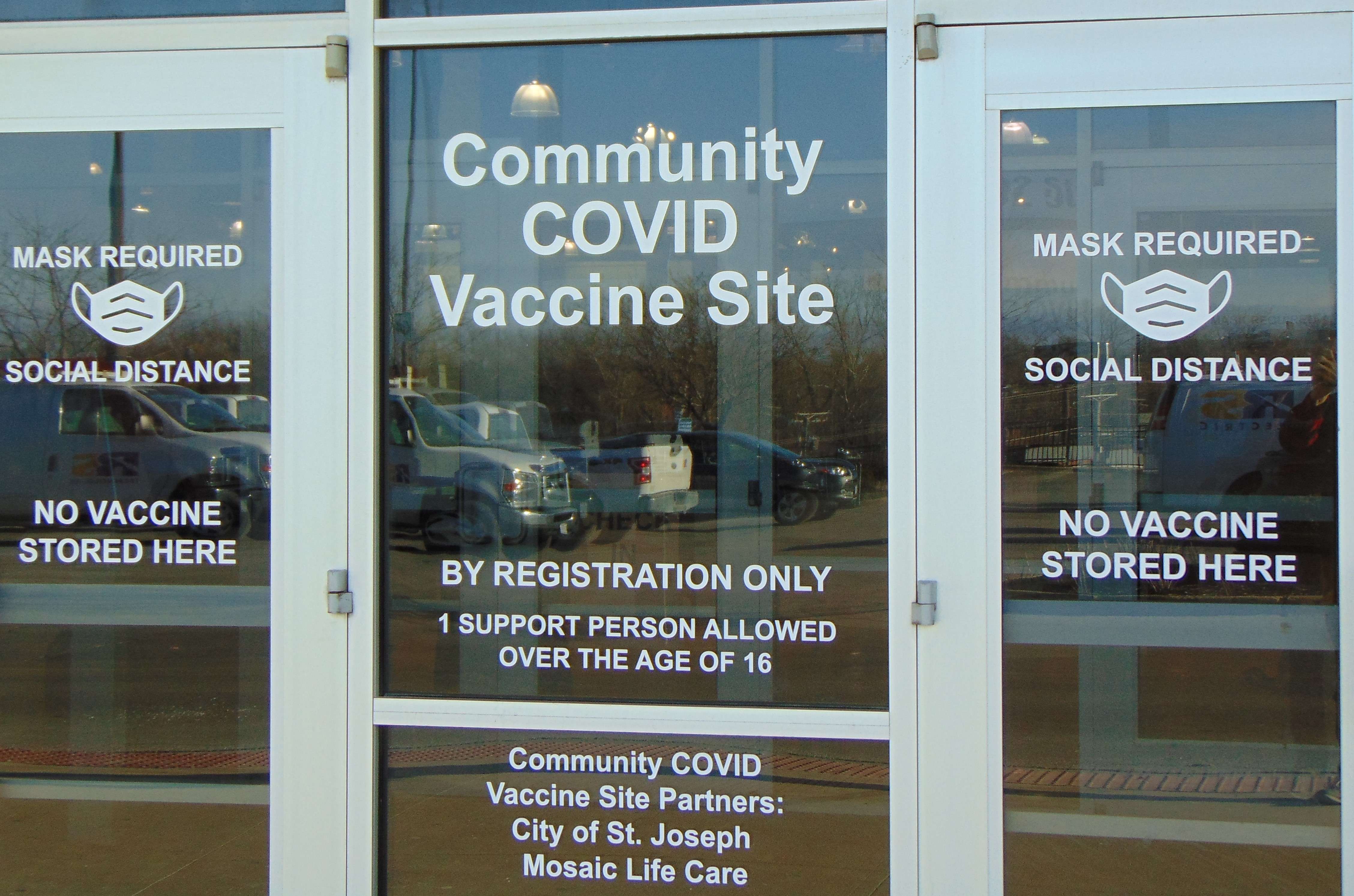 St. Joseph's Community Vaccine Center, which is operated out of the old Gordman's space by Mosaic Life Care at East Hills Shopping Center, may close for first-dose COVID vaccine appointments as soon as next week due to a lower demand. /Photo by Tommy Rezac.