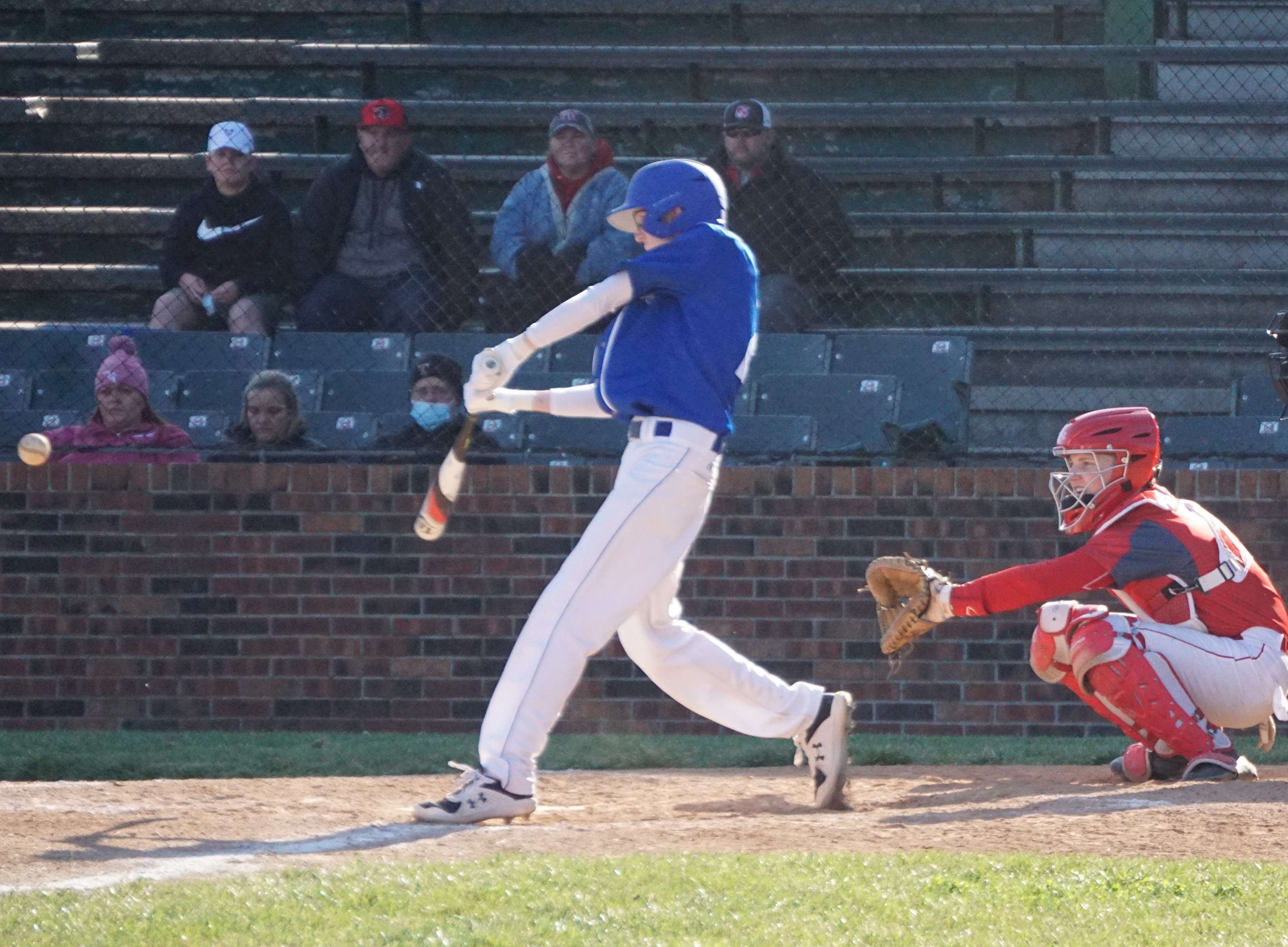 St. Joseph Central's Brayden Piatt at the plate Thursday. Piatt went 1-of-3 with two RBIs./ Photo by Tommy Rezac.