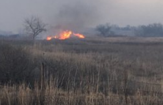 Fire on Sunday evening in Rice County -photo courtesy Kansas Forest Service