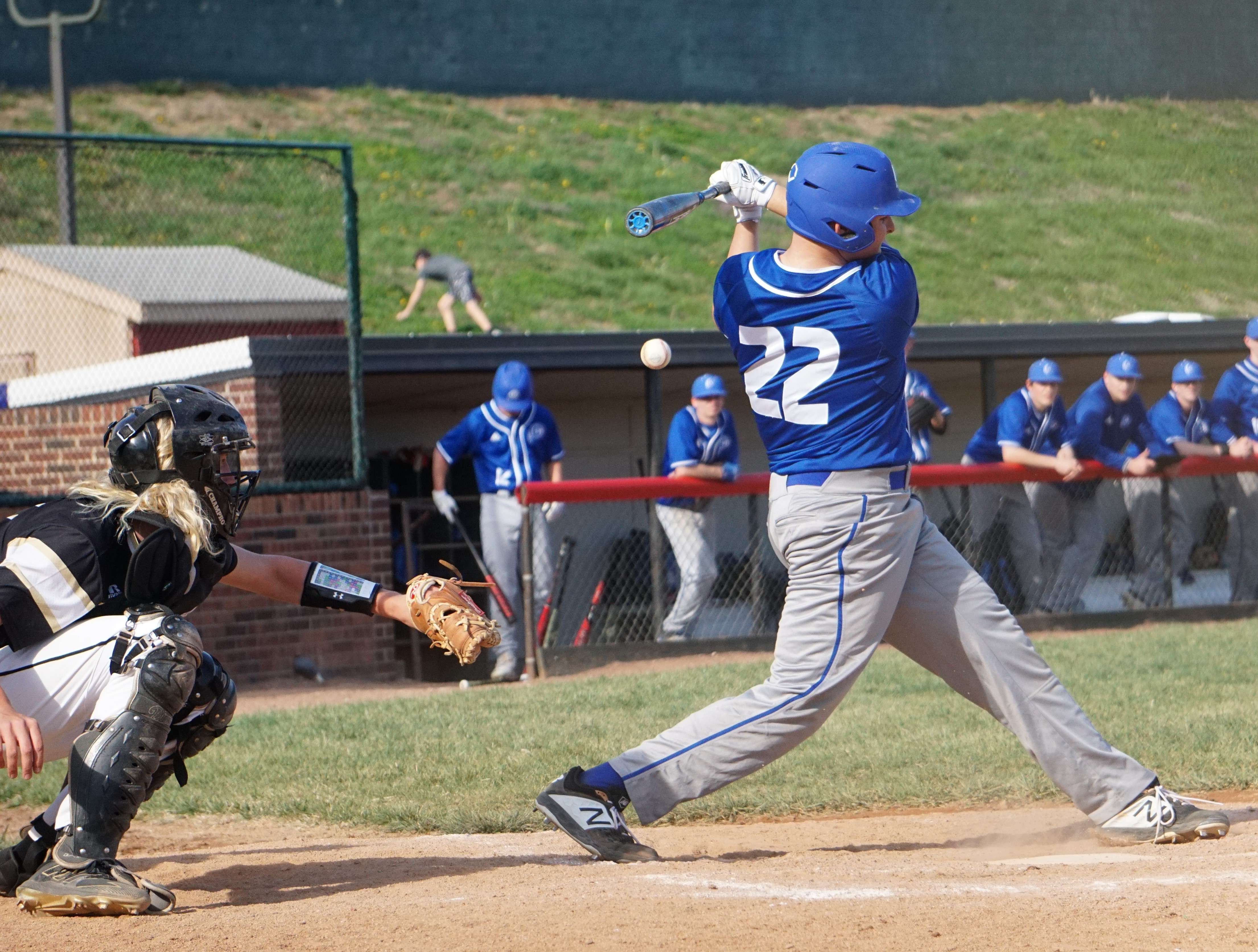 Connor Bell fouls a ball off during St. Joseph Central's 10-6 win over Savannah. Photo by Tommy Rezac.