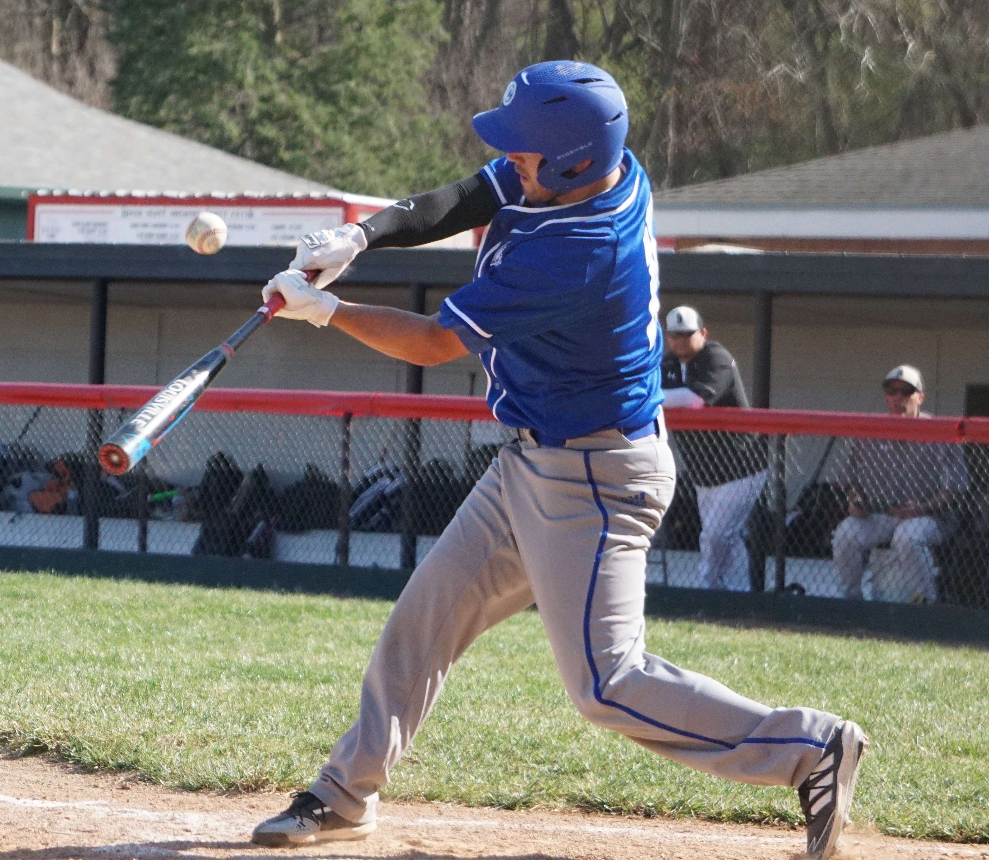 St. Joseph Central's Josh Eivens makes contact with the ball during the Indians' 10-6 win over Savannah Monday. Photo by Tommy Rezac.