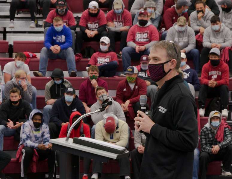 Dr. Paul Turman, Chancellor of the Nebraska State College System, addresses Big Event volunteers April 17, 2021. (Photo by Abigail Swanson/Chadron State College)