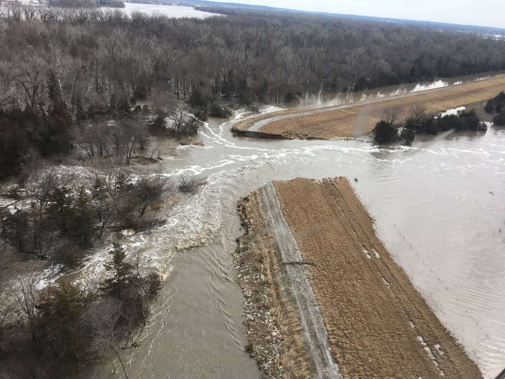 Northwest Missouri levee damaged during 2019 flood. Photo courtesy of the U.S. Army Corps of Engineers