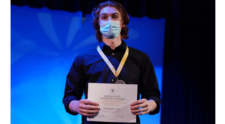 <i>North Platte Community College music student Christopher Terry, of Grant, was the recipient of two awards during NPCC’s Spring Concert Wednesday evening. He earned the Musician of the Year award and was also presented with the Humanities and Social Sciences’ Division Award.</i>