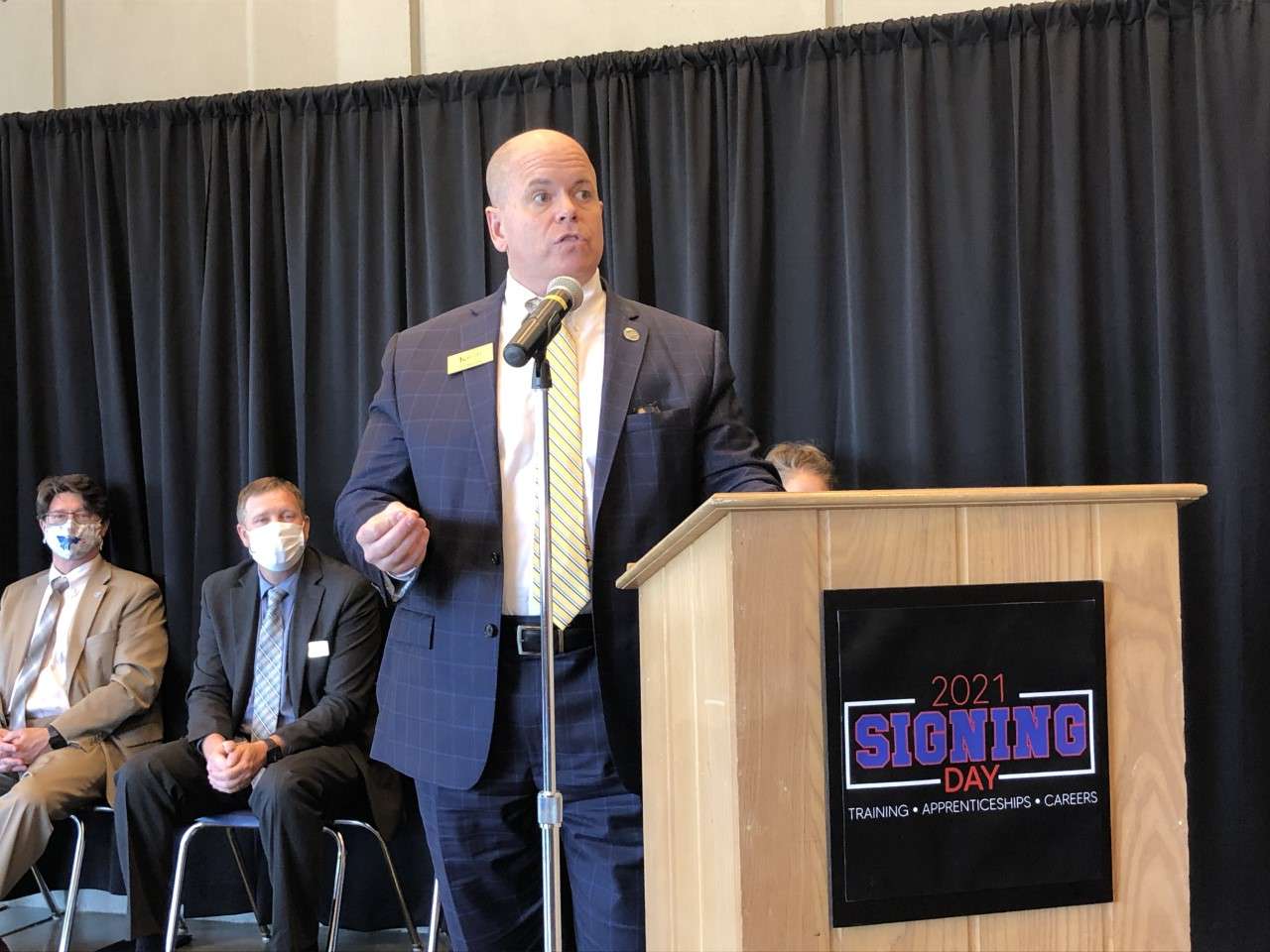 Deputy Secretary of State Bill Murphy addresses students during the Career Signing Day at the Career and Technical Education Academy.&nbsp;