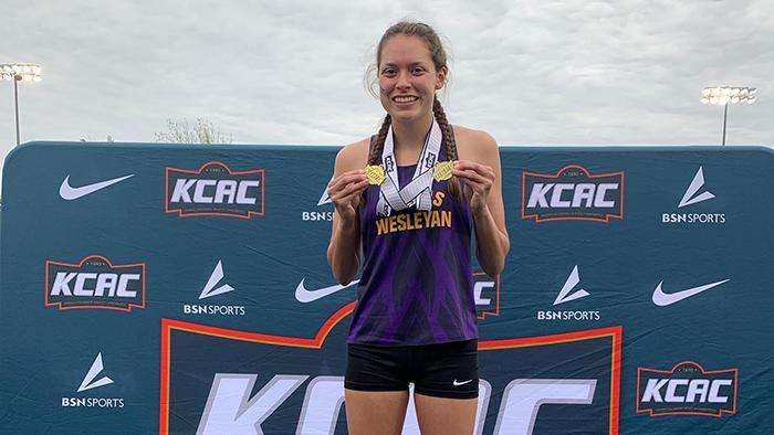 KWU's Tabetha Deines won the 800m and 1500m at the KCAC Championships. Photo courtesy <a href="http://kwucoyotes.com">kwucoyotes.com</a>