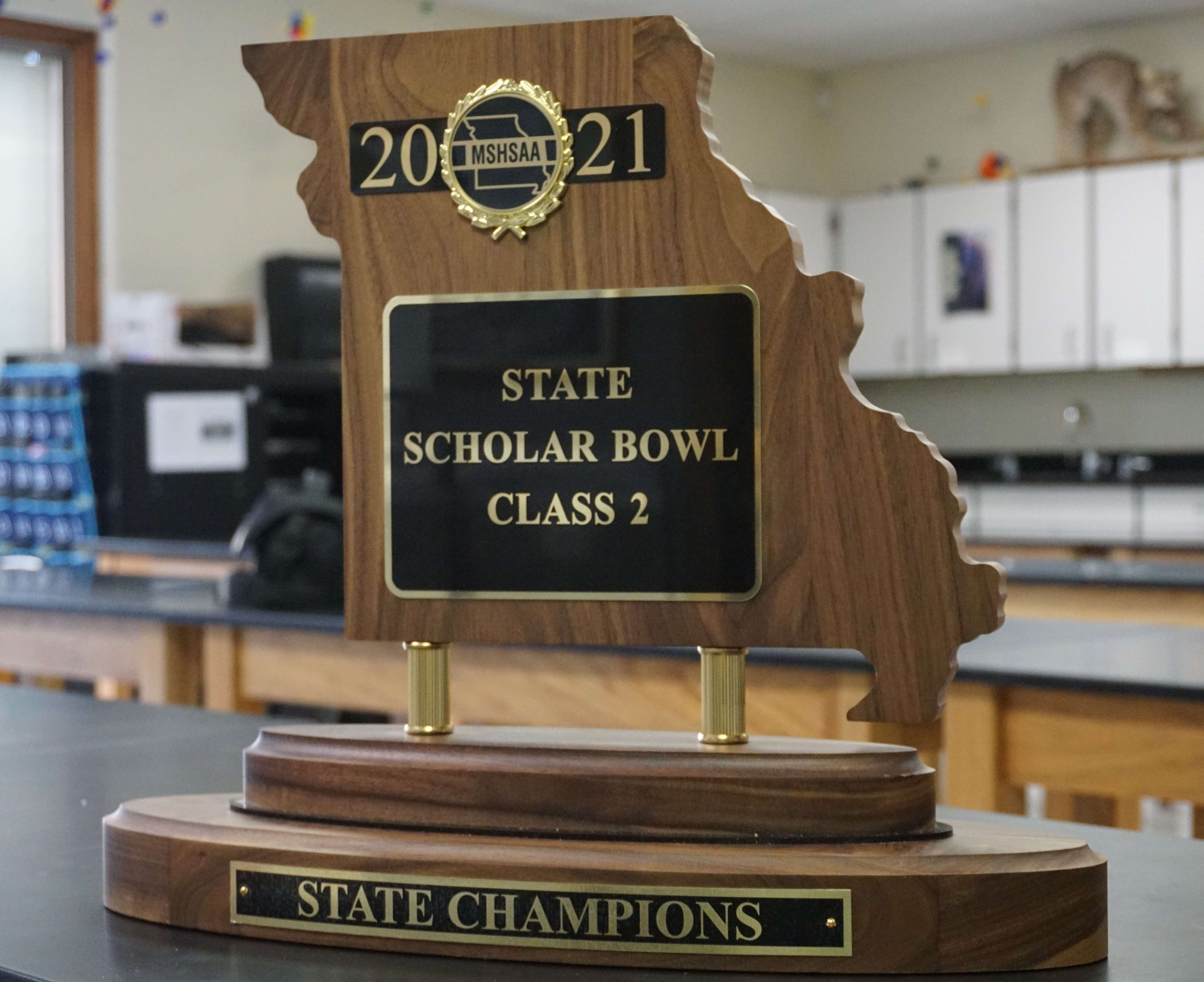 The North Platte Scholar Bowl state trophy. Photo by Tommy Rezac.