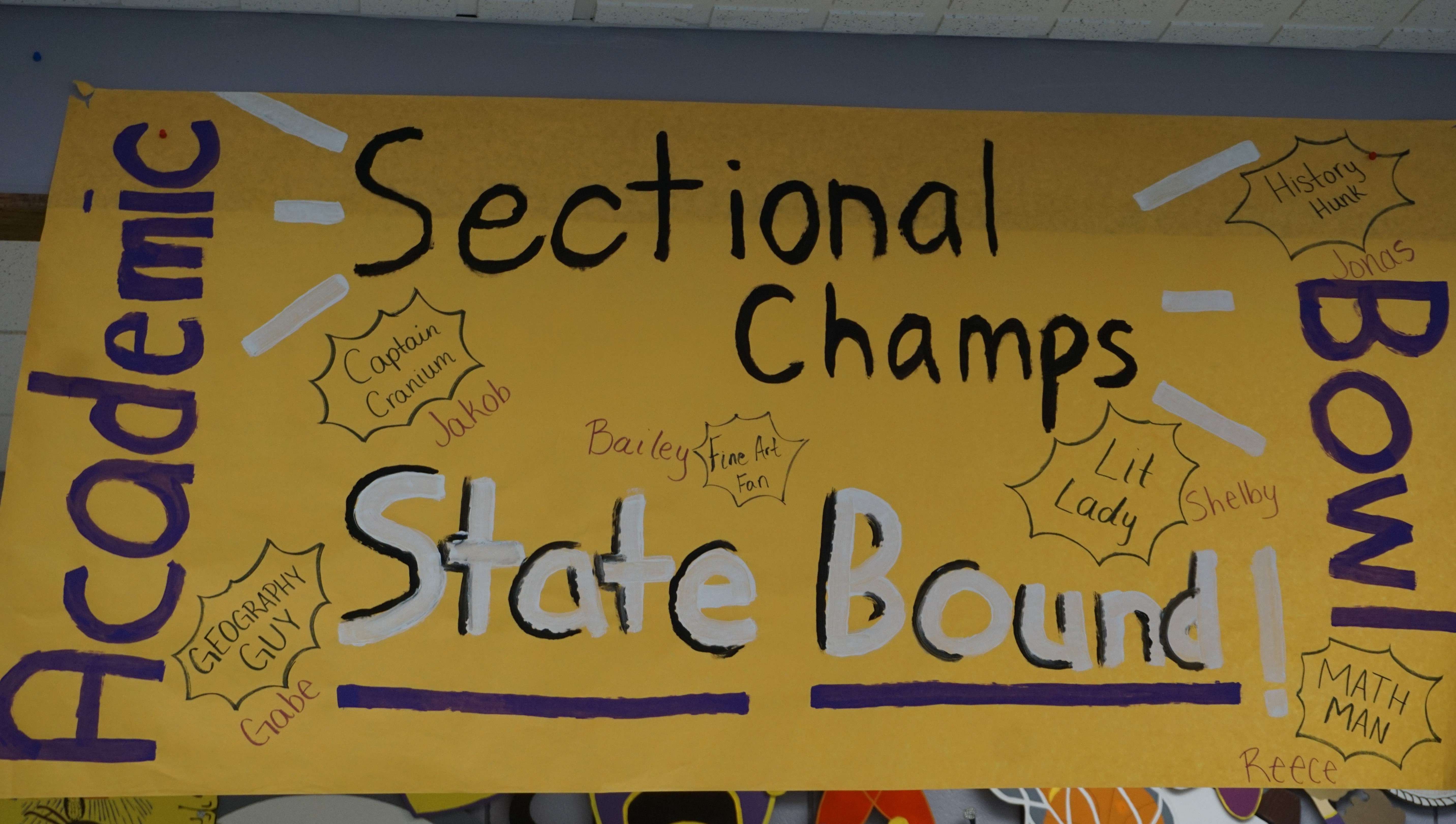 A banner in the main lobby at North Platte High School celebrating the Panthers' sectional championship this season. Photo by Tommy Rezac.