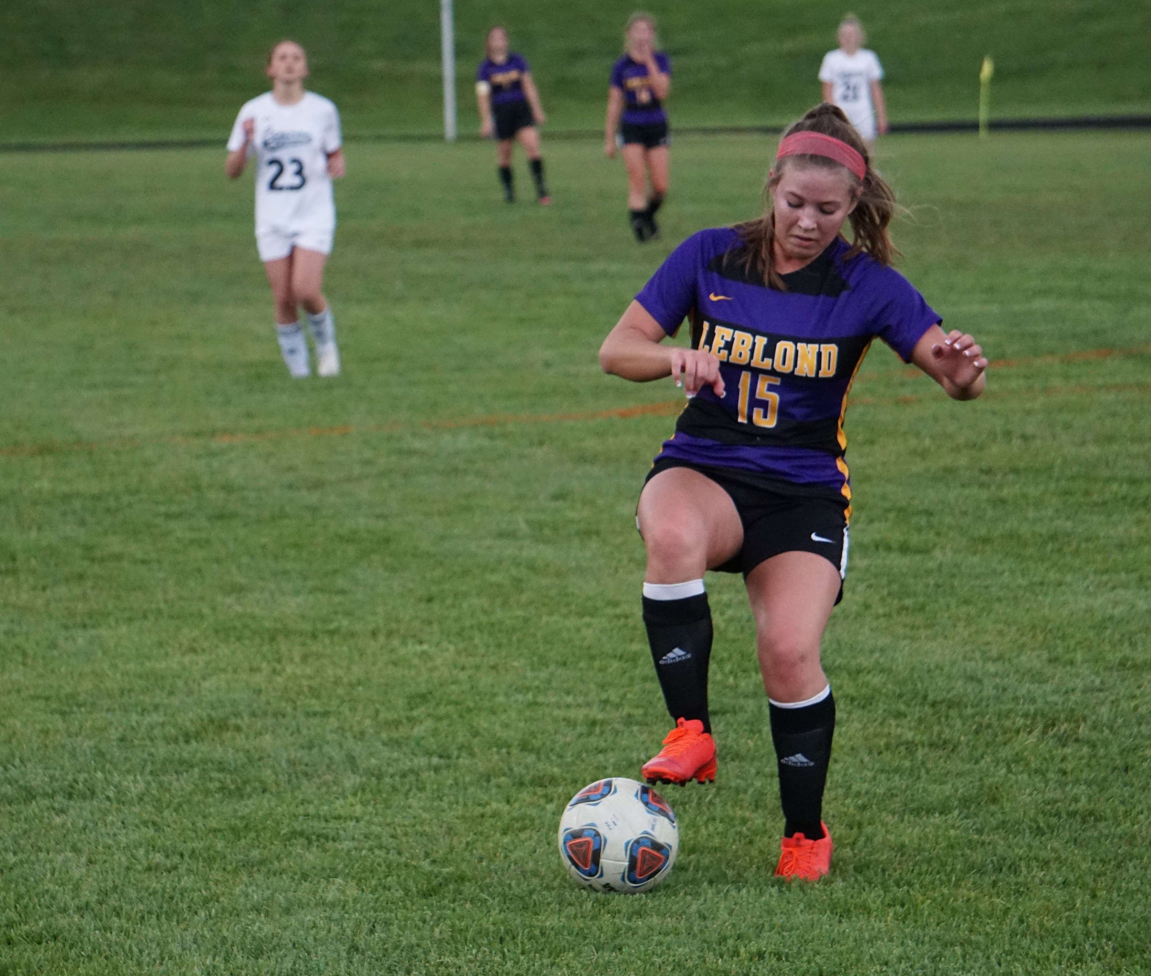 Senior Libby Weddle corrals a loose ball in the second half of LeBlond's 9-1 win over Cameron on Tuesday at Eagle Staidum. Photo by Tommy Rezac.