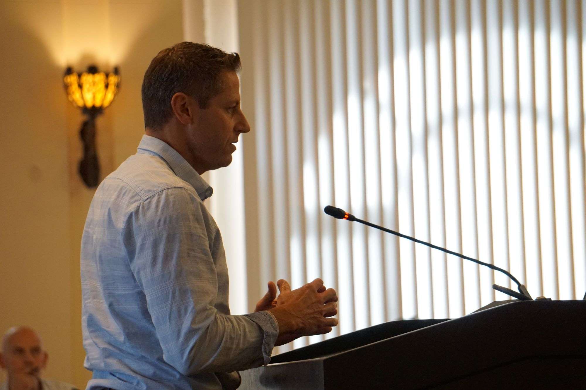 St. Joseph Community Development and Planning Director Clint Thompson addresses the St. Joseph City Council at a Thursday work session. Photo by Tommy Rezac.