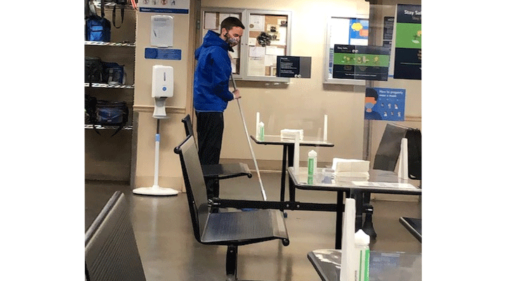 Intern Jared Gies does custodial work as part of Project Search in North Platte. NPCC will serve as a Project Search host site beginning this fall.