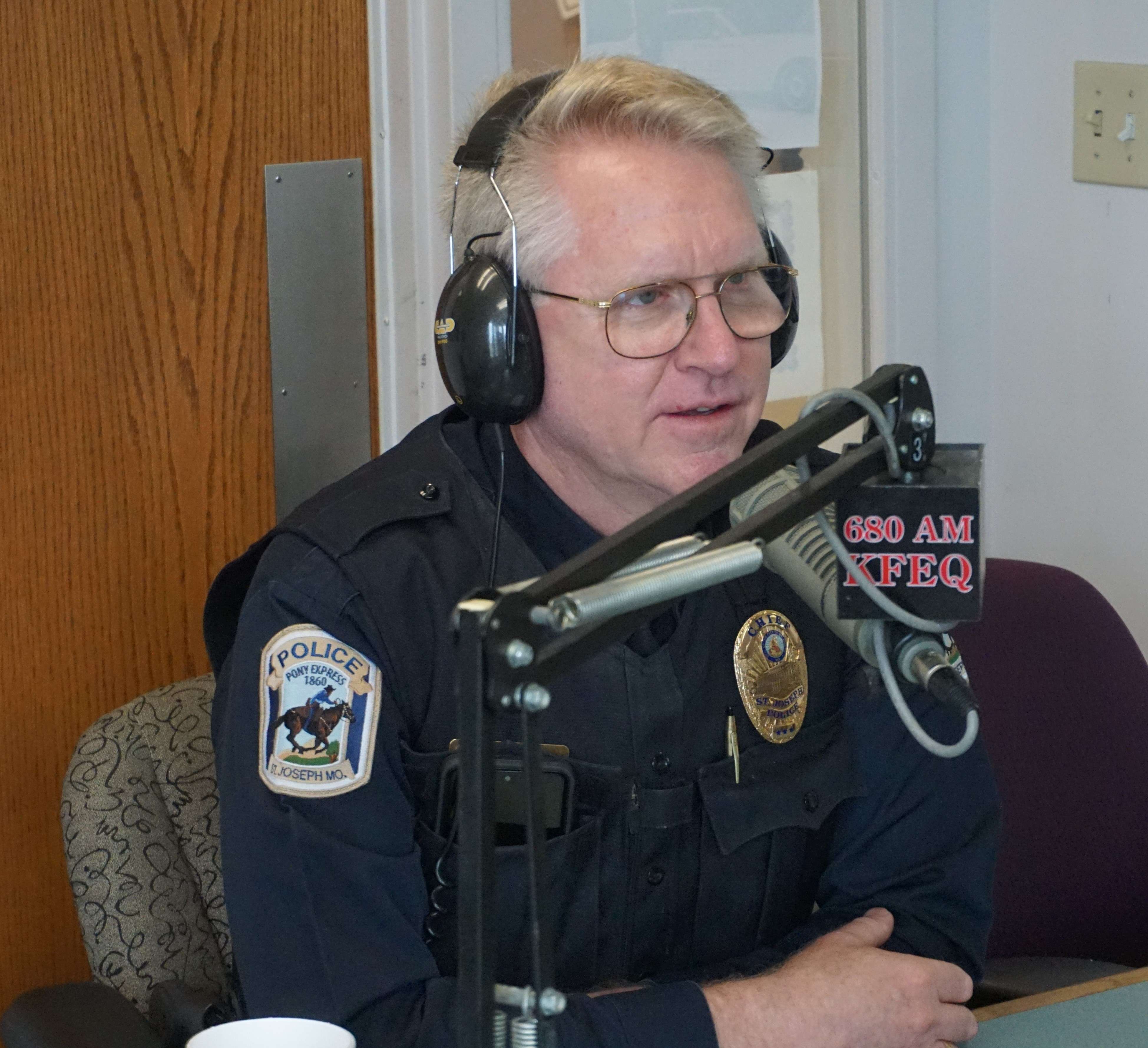 St. Joseph Police Chief Chris Connally discussed various law enforcement topics and issues on KFEQ's The Hotline with Barry Birr on Wednesday. Photo by Tommy Rezac.