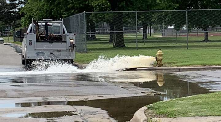 <b>Hydrant flushing from a previous year.</b> Salina Post file photo