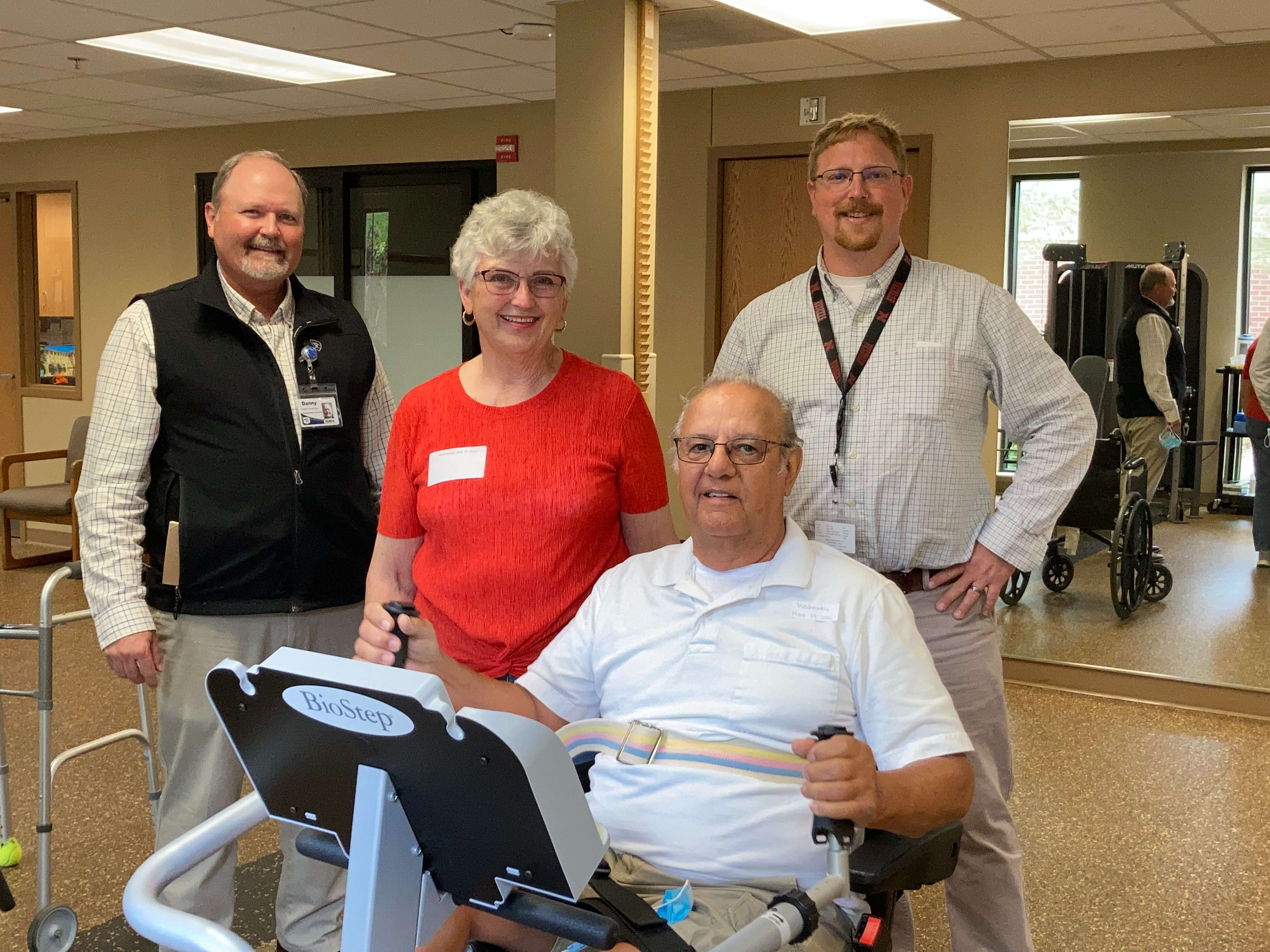 <b>From left:&nbsp;<i>Daniel Berg, PTA; Millie Fink; George Fink; and Kyle
Bowers, DPT.</i></b>