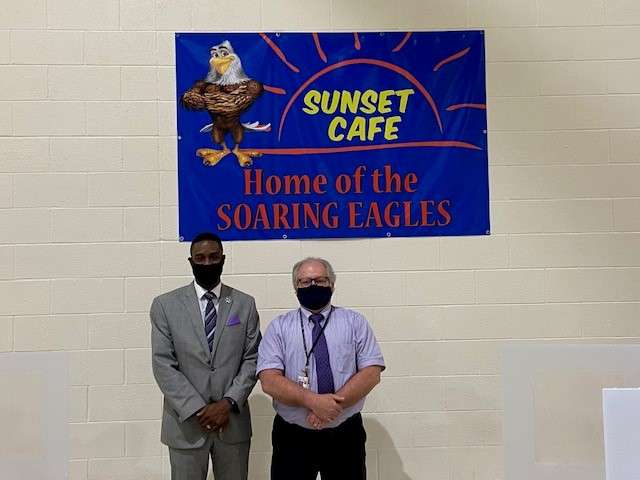 <b>Incoming Sunset Elementary School Principal Brandon Cheeks, left, and current Sunset Principal&nbsp;Lonny Schropp.</b> Photo courtesy Salina Education Foundation