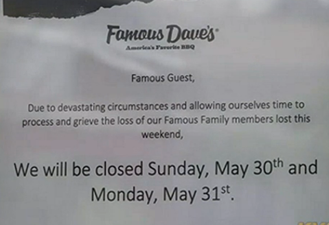 A sign on the front door of the restaurant following the shooting in May -photo courtesy KYTV