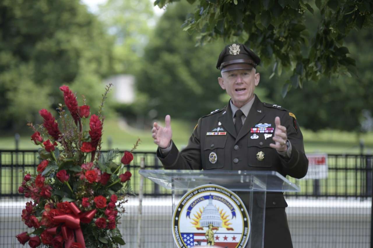 Major General D.A. Sims speaking on Memorial Day at the Society of the 1st Division Monument in Washington D.C.