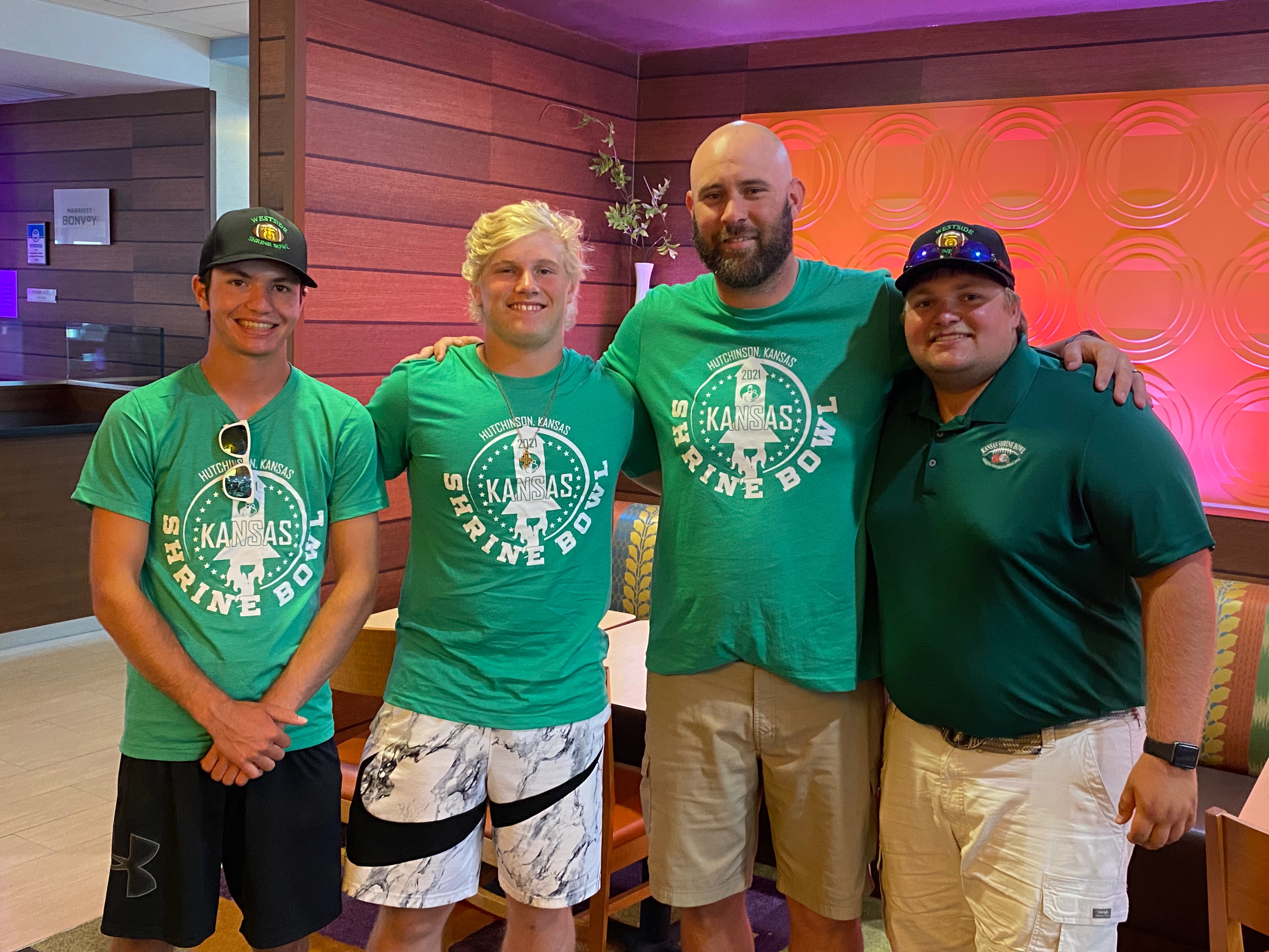 The Hoisington High School connection at the 2021 Kansas Shrine Bowl (left to right): Braeden Hopkins, Holt Hanzlick, Zach Baird and Jakob Breit