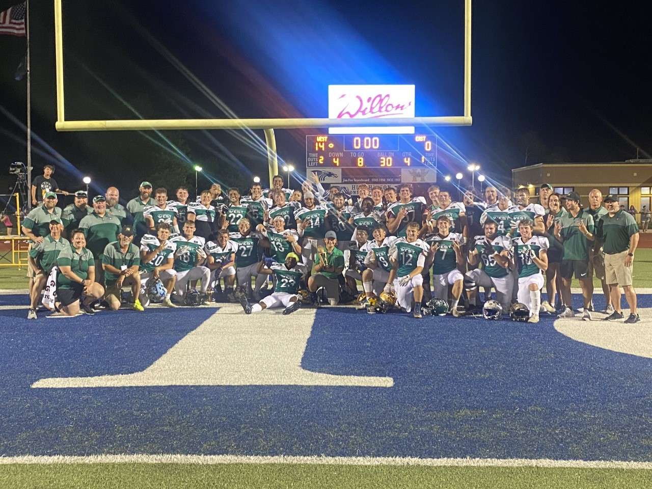The West team poses following its 14-0 win in the 48th annual Shrine Bowl. Image courtesy of Sports in Kansas.