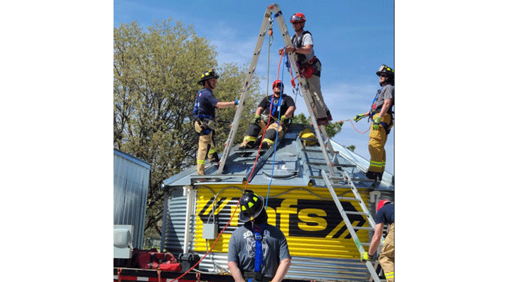 <i>Members of the Schuyler Fire Department participate in a Grain Bin Safety training offered through Mid-Plains Community College.</i>